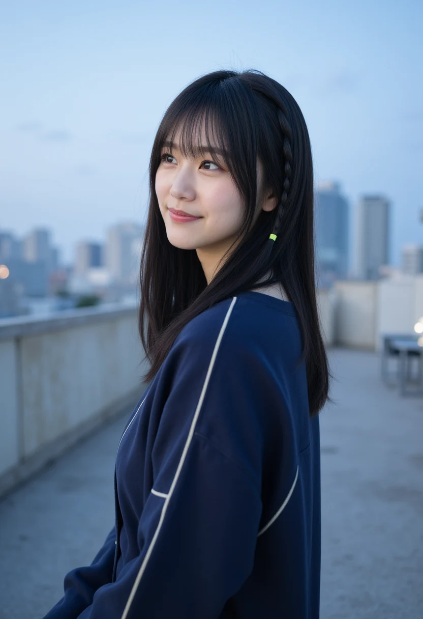 夕方の屋上に立つ桃井りせ
