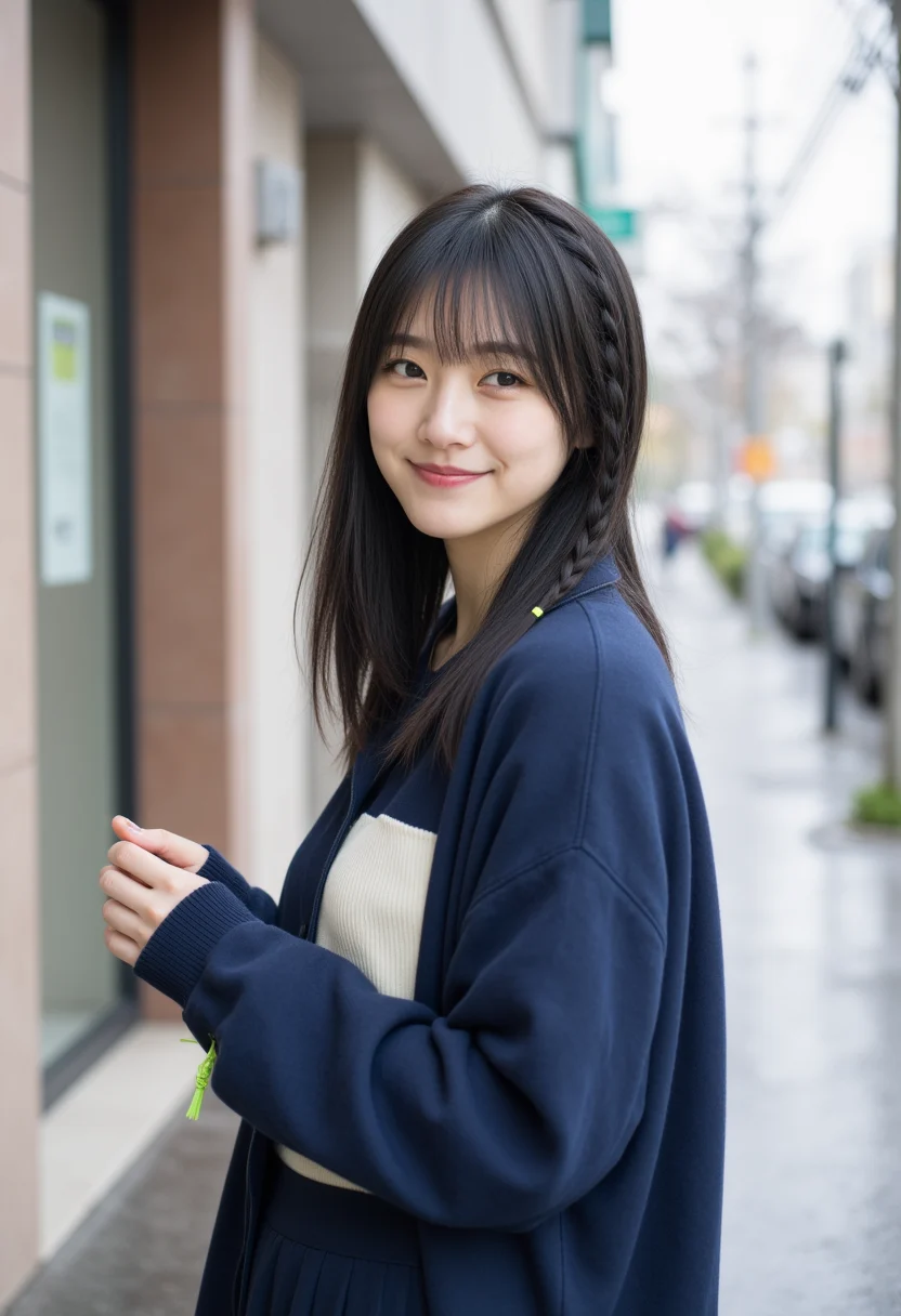 雨上がりの道を歩く桃井りせ